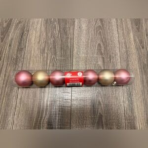 Christmas House Pink Gold Small Ball Ornaments NWT 7 Pieces